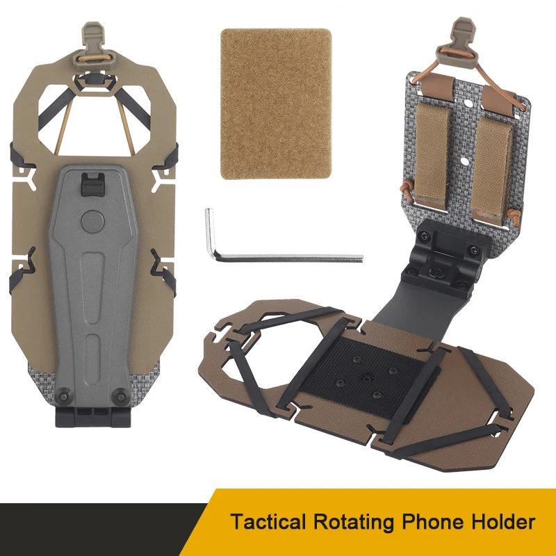 Tactical 90&deg; Rotating Phone Holder Outdoor Hunting Vest Front Smartphone Holder Stand Adjustable Molle Foldable Navigation Board