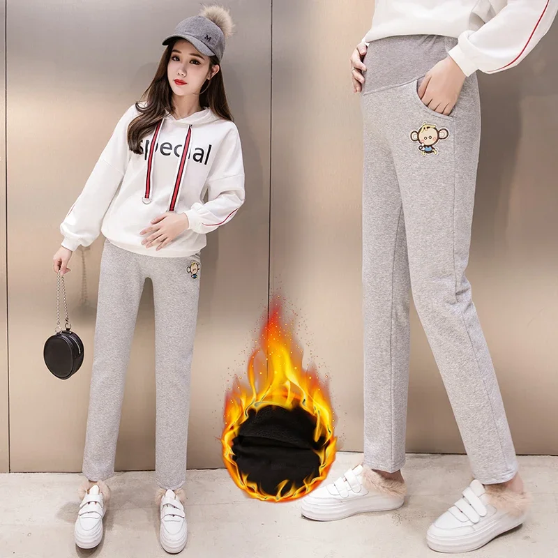 Autumn and Winter Women Clothing Maternity Clothes  Leggings Thickened with Velvet Pregnant  Trousers Warm Pants 4