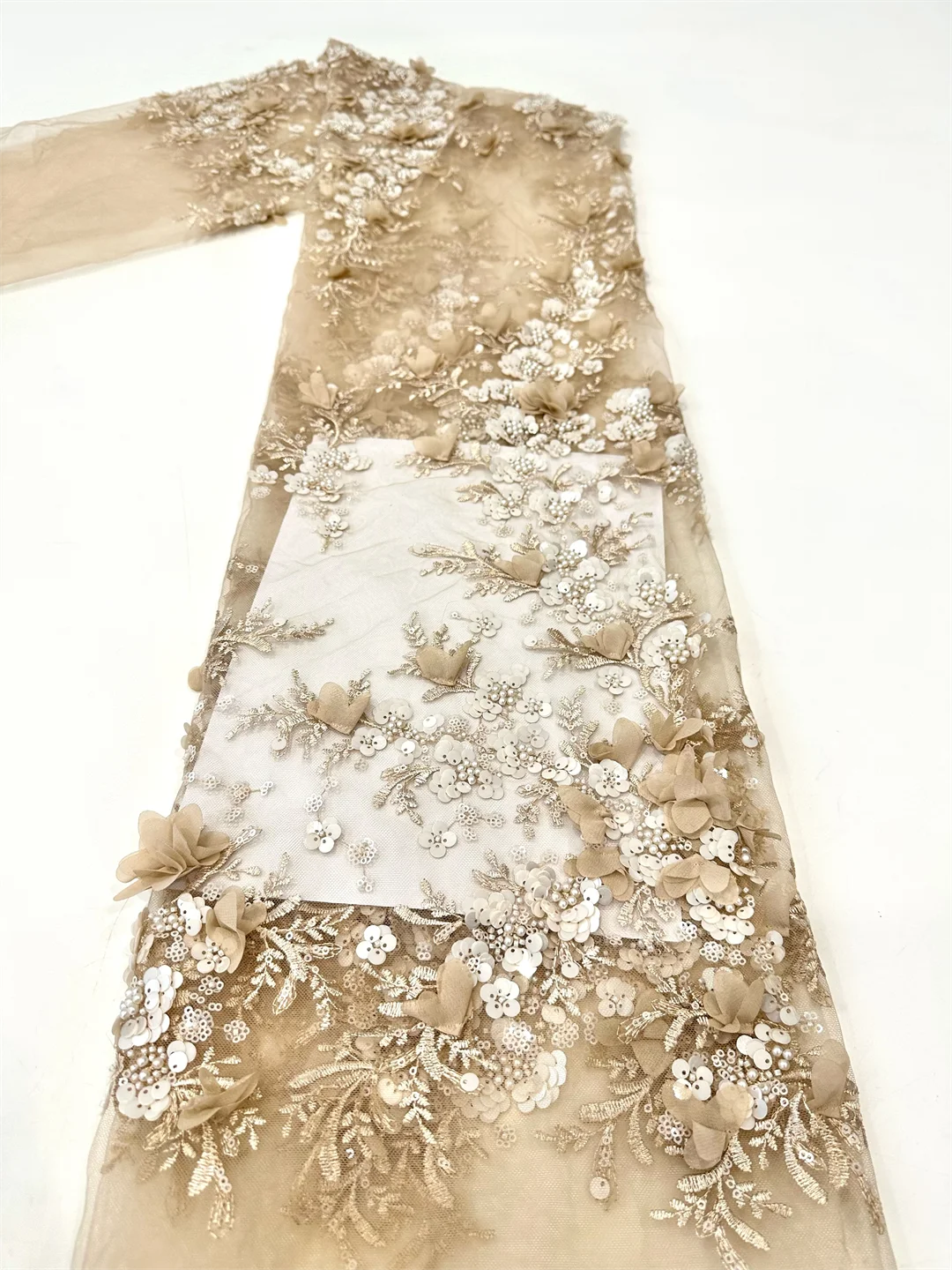 5 Yards African 3D Flower Beads Lace Fabric French Nigerian Embroidery Tulle Fabric Wedding Dress Sewing