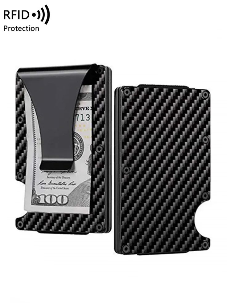 Credit Card Holder Metallic Mini Thin Minimalist RFID Blocking Men Women Luxury Business Small Wallet Money Clip