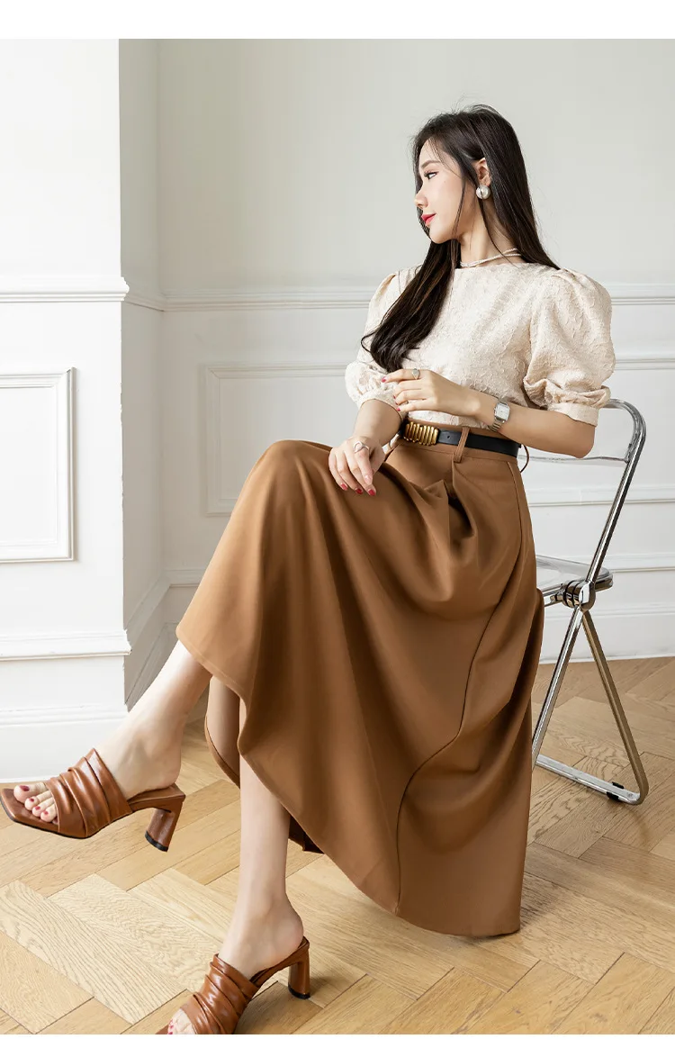 

Mid Length Slim Skirt for Women, Commuter A-line Skirt, High Waist, Covering Crotch, Drop Large Swing Suit, Spring