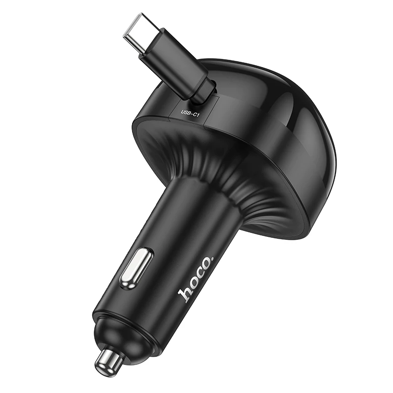 HOCO PD30W Dual USBC Fast Charging Car Charger For iPhone 15/16 Pro Max With Retractable Cable PD QC Adapter For Samsung S23 S24