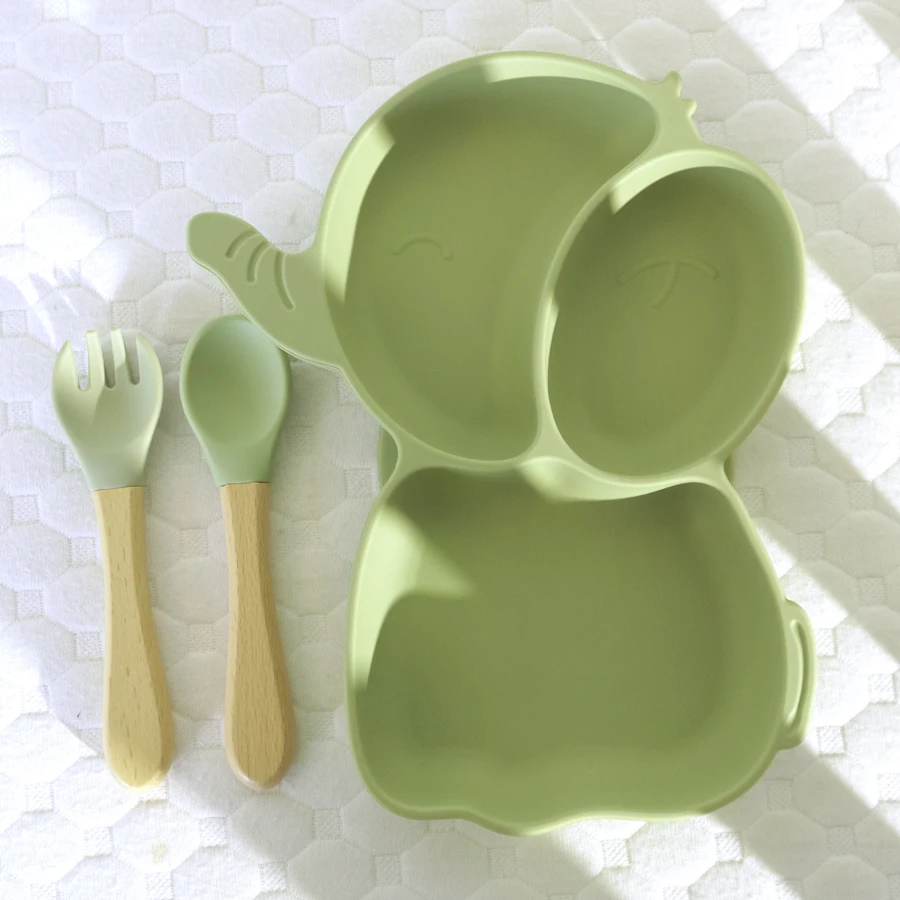 1PCS Baby Silicone Dining Dishes Plate Kids Feeding Plate Sucker Cartoon Elephant Children Dishes Toddler Training Tableware 6