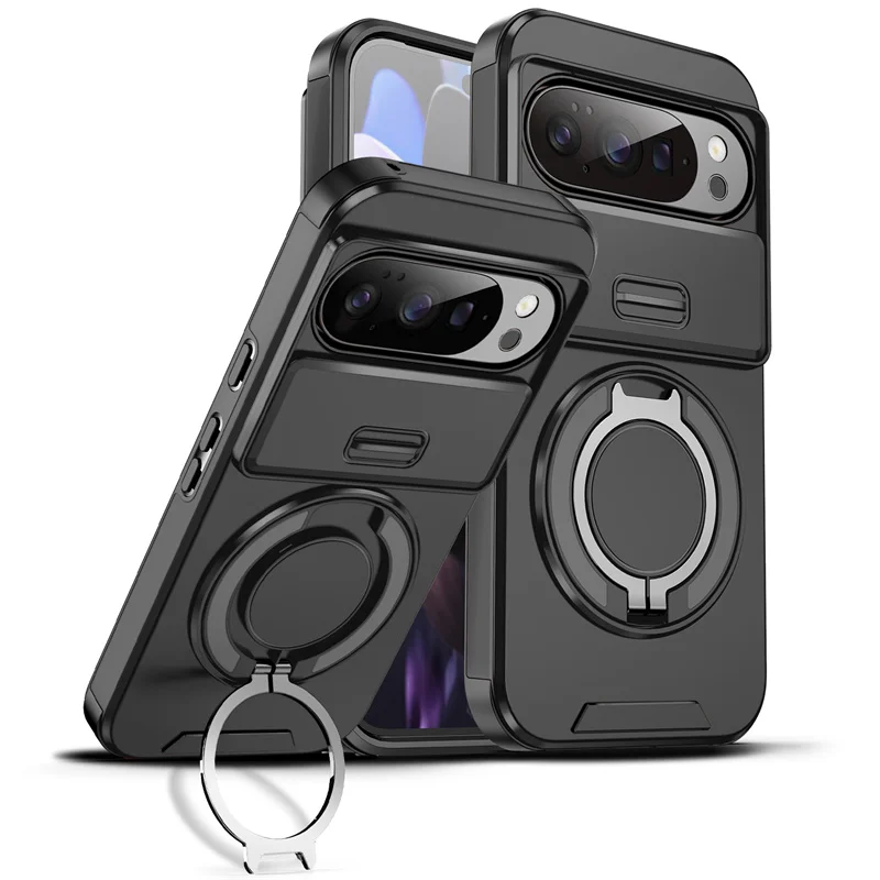 Enhanced Armor Protective Case with Magnetic Ring and Slide Lens Cover
