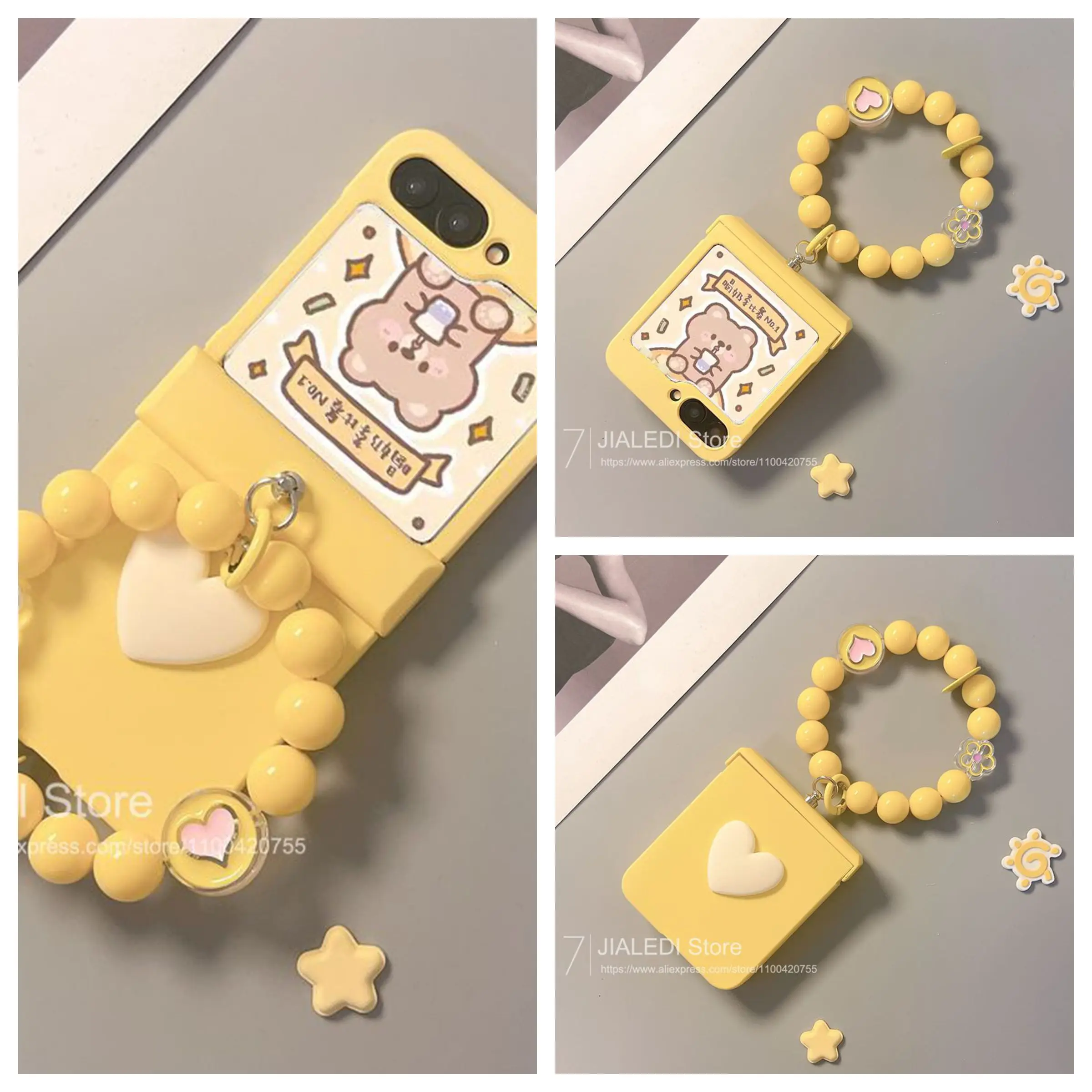 Charming Beaded Bracelet Love Hinge Phone Case with Hand Chain Cover