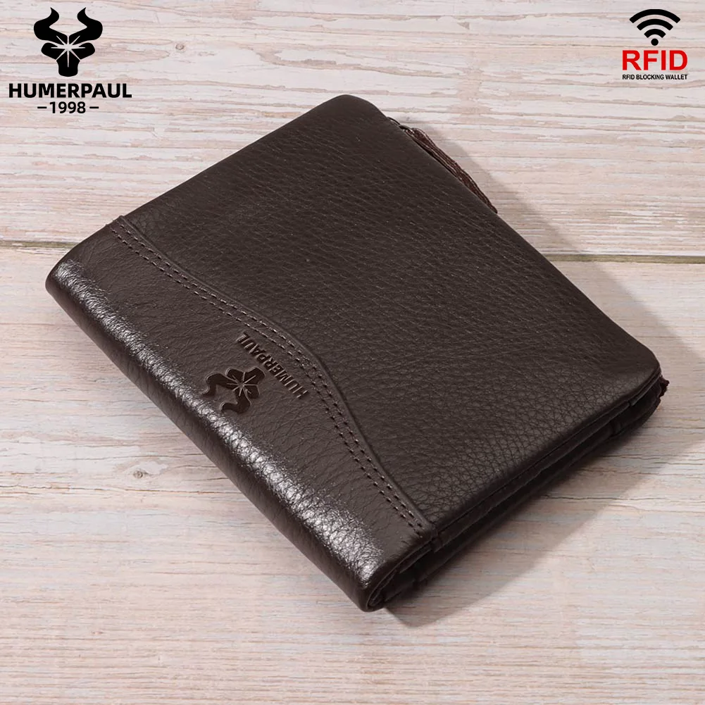 LAREET RFID-Blocking Genuine Leather Men's Wallet with Card Holder and Coin Pocket