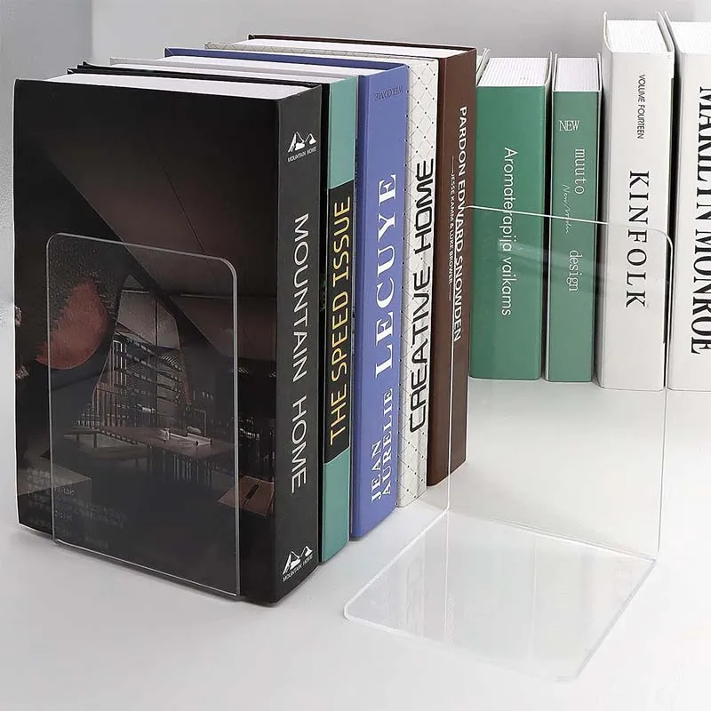 2PCS Transparent Acrylic Bookshelf Decoration Acrylic Bookends Bookshelf Desktop Clear for Library Home School Heavy Book Office