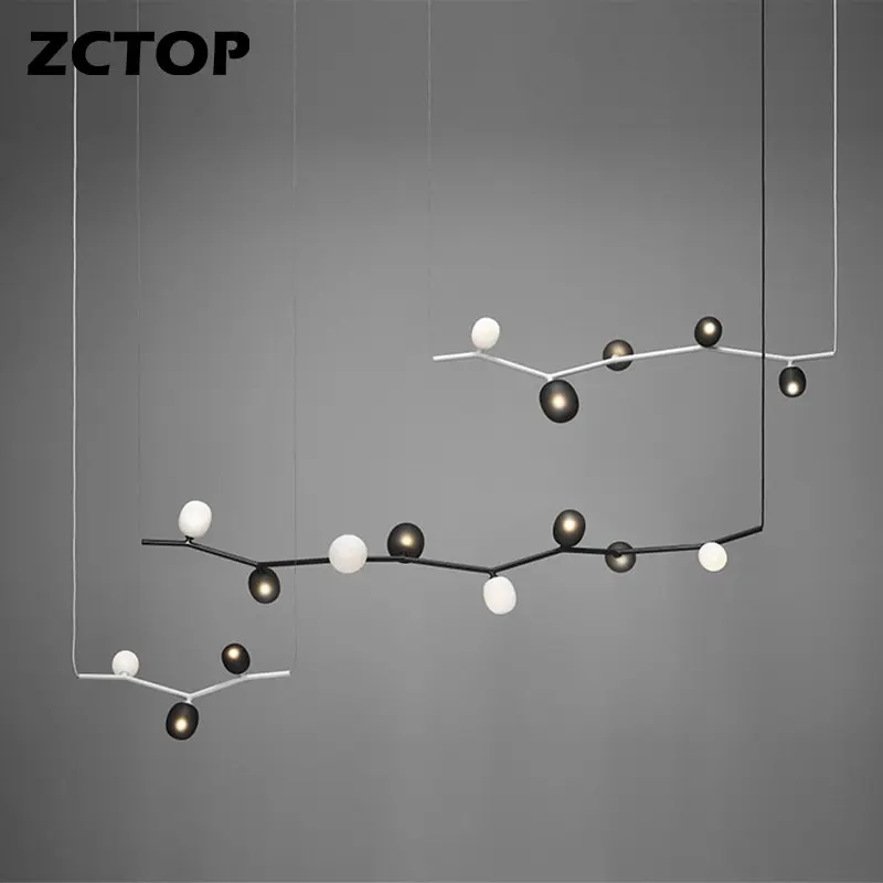 

Art LED Branches Chandeliers For Living Dining Room Kitchen Bar Shop Hanging Lights Fixtures Black White Glass lampshade G9 Bulb