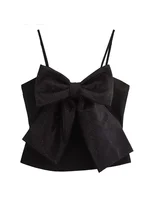 Sequined Bow Women Sling Top Sexy Backless Crop Top Pleated Zippers Female Tank Tops 2025 Spring Lady Streetwear Tops