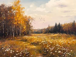Moody Autumn Wildflower Landscape Canvas Print - Vintage Rustic Country Scenery Wall Art Decor - 60X90cm Unframed (2)