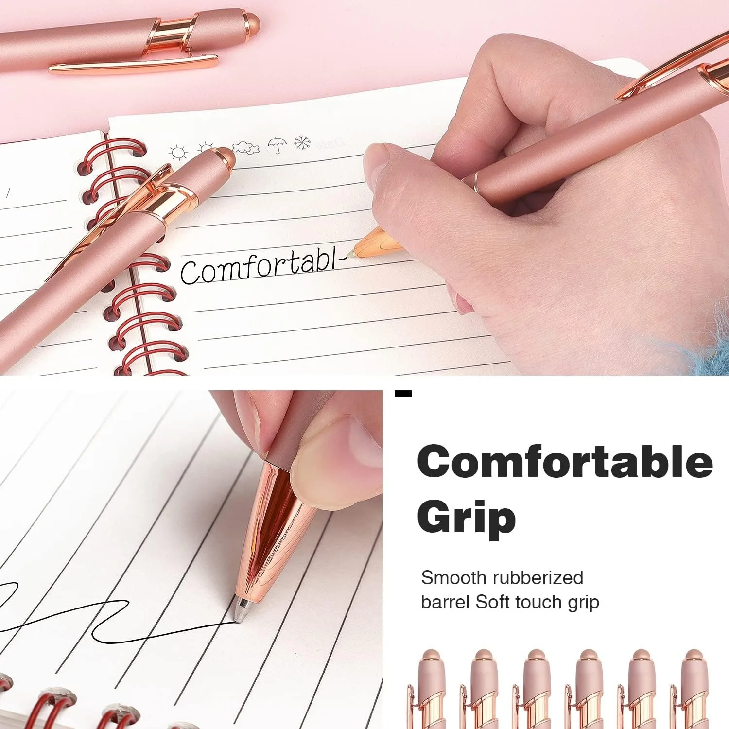 1/3/5pcs Rose Gold Ballpoint Pen with Stylus Tip 2-in-1 Stylus Gel Pen Business Signing Pen Kawaii School Office Accessories 5