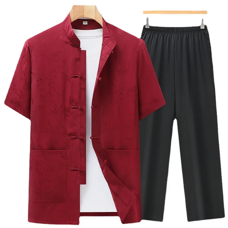 Hot Sale New Chinese Traditional Men Kung Fu Suit Tang Suit Sets Long Sleeve Jacket Pants Wu Shu Tai Chi Sets Summer