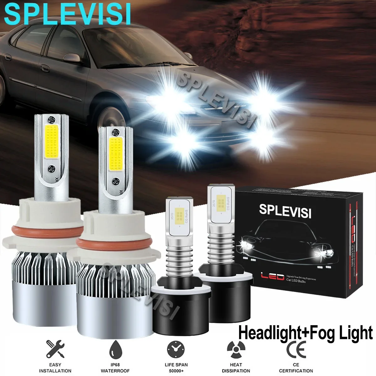 

4x LED Pure White Headlight Fog Light Bulbs 6000K For Ford Taurus 2000 2001-2007 Ford Mustang Gt Svt Cobra 1994 1995 1996-2004