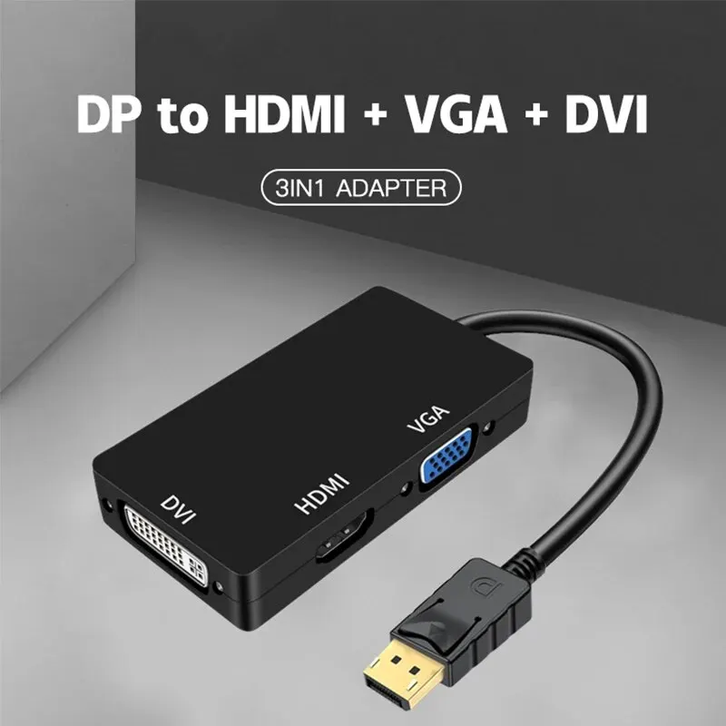 디스플레이 포트 DP to DVI VGA HDTV 어댑터 컨버터 케이블, 프로젝터 TV 컴퓨터 노트북 PC용, 3IN1