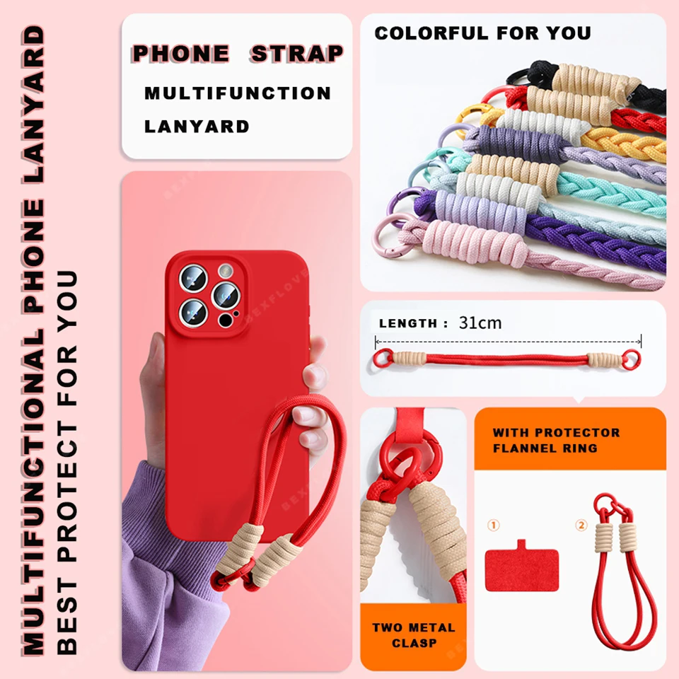 Lanyard Liquid Silicone Phone Case with Magnetic Wrist Strap and Protector Cover