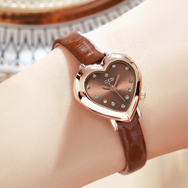 

Часы женские кварцевые в форме сердца, креативные модные элегантные студенческие наручные, с кожаным ремешком, подарок для девушки