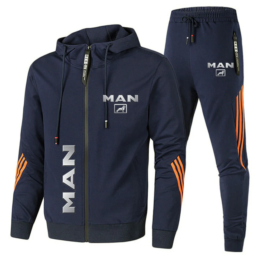 2023 new men's Sportswear MAN lion logo printed hooded Sweatshirt+trousers casual fit running fitness men's Sportswear two-piece