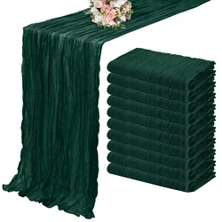 Elegant Sage Green Semi-Sheer Gauze Table Runner Set - Perfect for Weddings, Parties, and Festive Decor (Dark green)