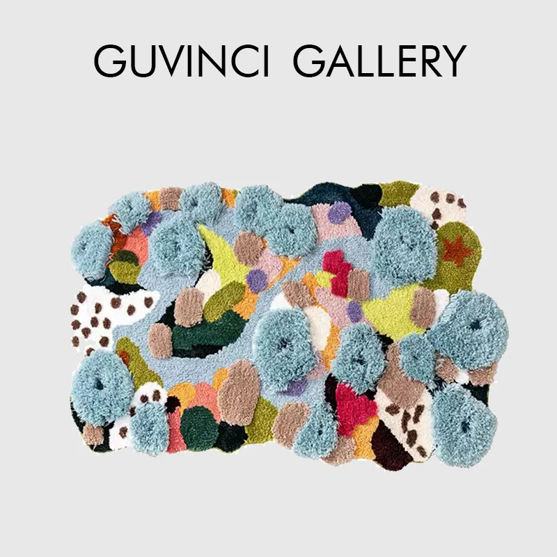 GUVINCI 현대 미술 카펫, 중앙 여름 연꽃 식물 3D 터프트 러그, 침대 옆 거실용 불규칙 바닥 매트, 현대 추상