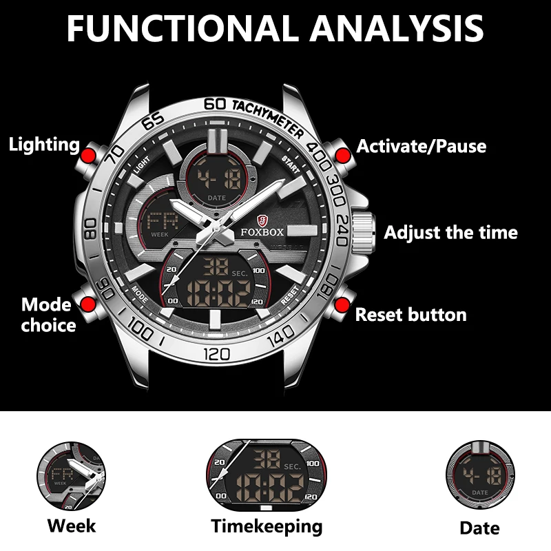 LIGE New Men Casual Analog Digital Watch Steel Band Waterproof Chronograph Luminous Dual Display Quartz Clock Relogio Masculino