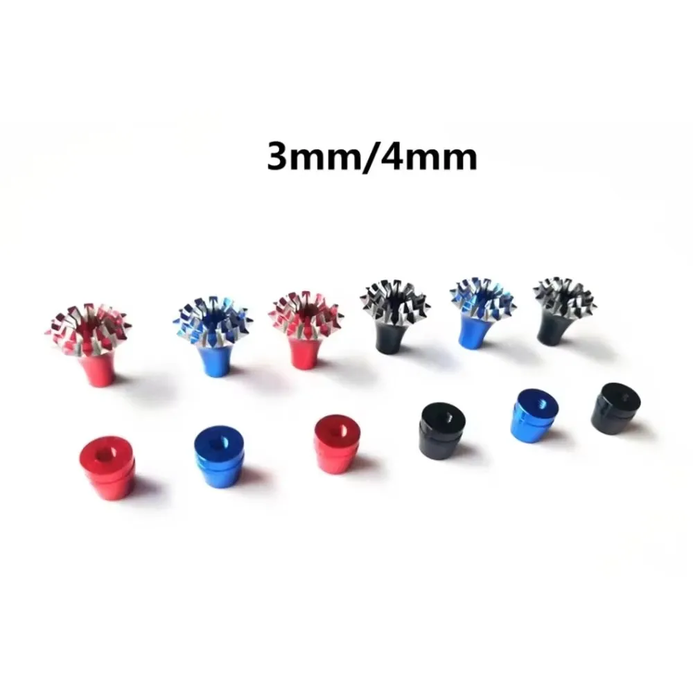 Quatre embouts de manche de drone en aluminium CNC antidérapants alignés, compatibles M3 et M4, finition métallique.