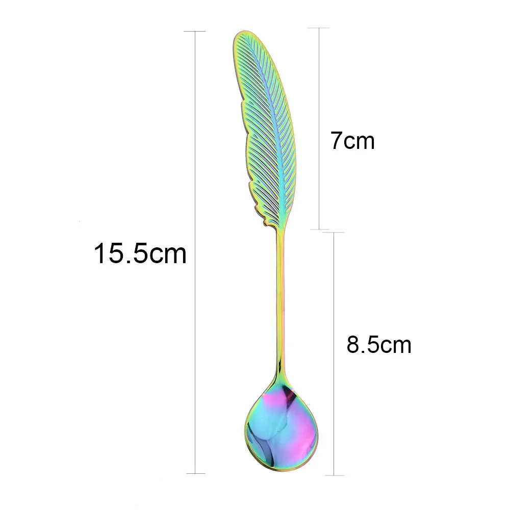 Tea Spoon 2/4Pcs Teaspoon Creative Feather Stainless Steel Spoon Coffee Spoon For Ice Cream Colorful Dessert Set Decoration Kitchen tea spoon