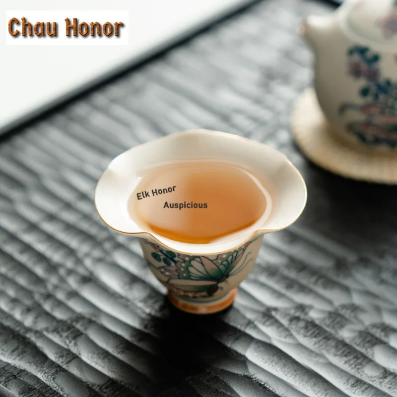 45ml Hand-painted Butterfly High-footed Teacup Elegant Tea Bowl Set Cups Tea-tasting Smelling Cup Chazhan Master Cups Drinkware