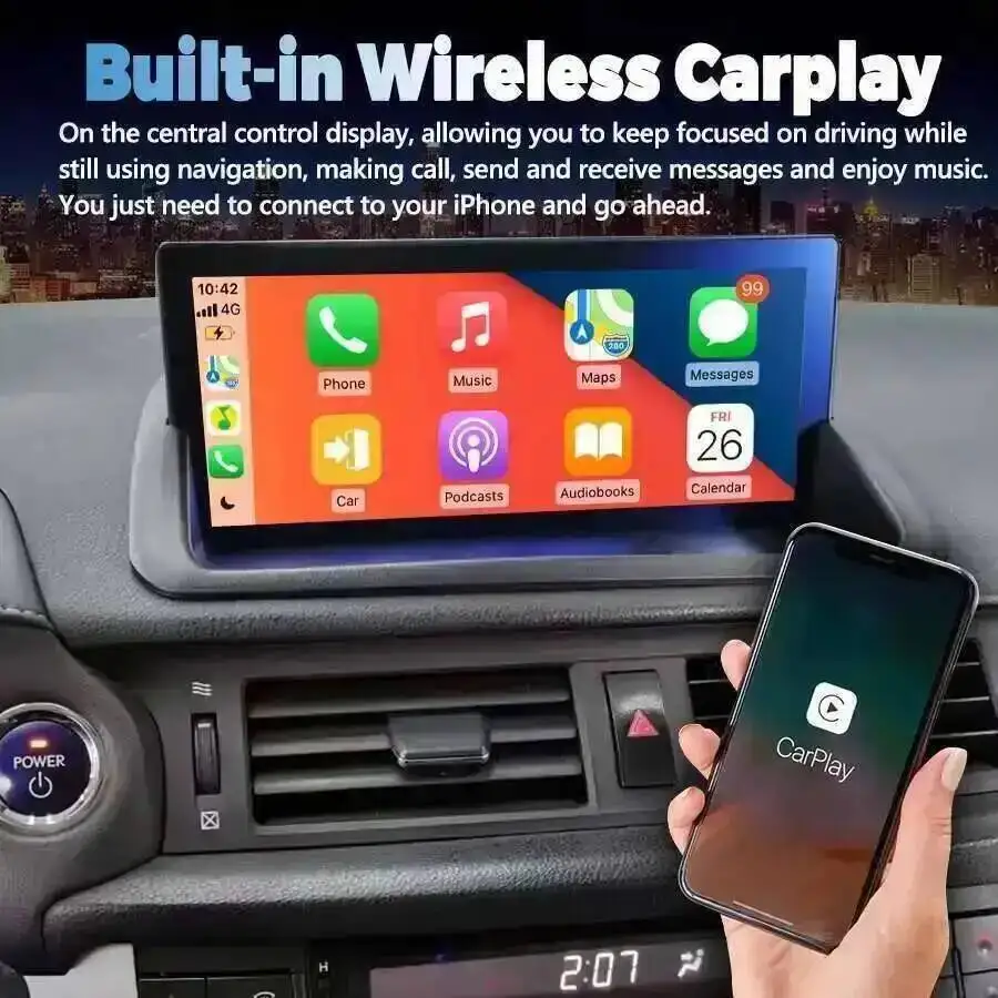 Android 14Car Radio incorporado 360 DSP pantalla AHD para Lexus CT CT200 CT200h 2012-2020 Navi 10,25 pulgadas Bluetooth Wifi 256GB Carplay 5