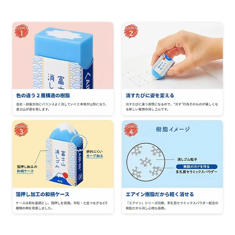 Mount Fuji Eraser Plus Air-in Plastic Eraser for Pencils Novelty Japanese Stationery Office School Student Supplies 1Pc