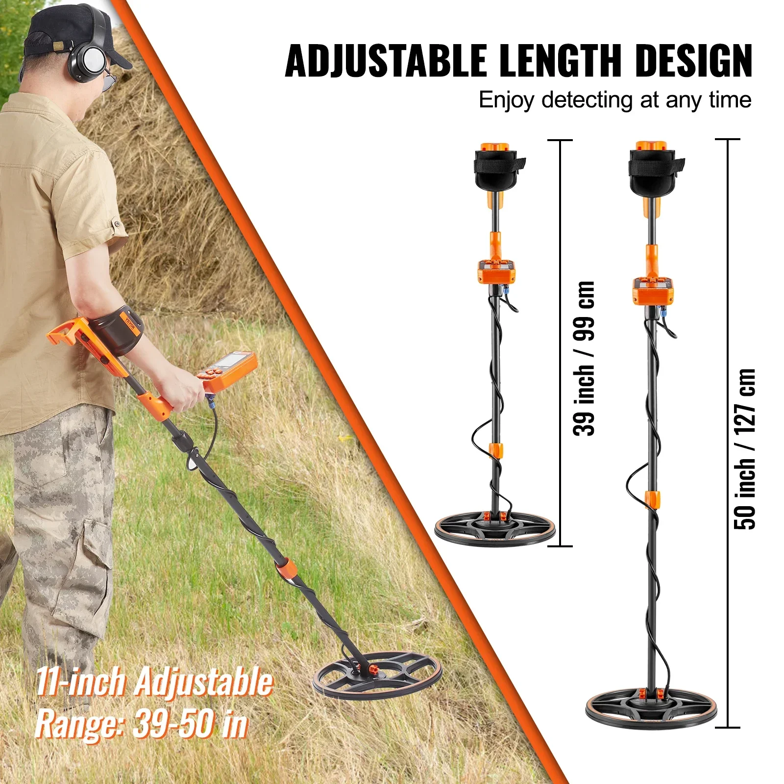 VEVOR Professional Rechargeable Metal Detector 12" IP68 Waterproof Coil 39-50 in Adjustable with LCD 7Modes for Treasure Hunting 4