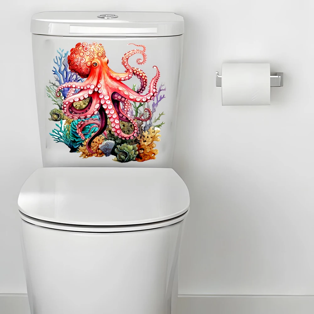 Vinyl Stickers Toilet Stickers Toilet Wall Stickers Toilet Seat Stickers 1pc Sea Coral Fish Toilet Stickers Bathroom Decoration Self-adhesive Flower Tools Removable Tile Stickers Restroom Renovat