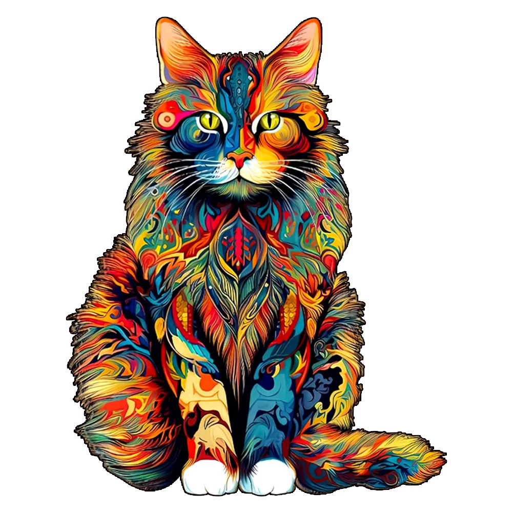 Irregular Shaped Wooden Animal Puzzle DIY Puzzle Party Games Educational Gift for Kids Holiday Gift Intelligent Cat Wood Jigsaw 3