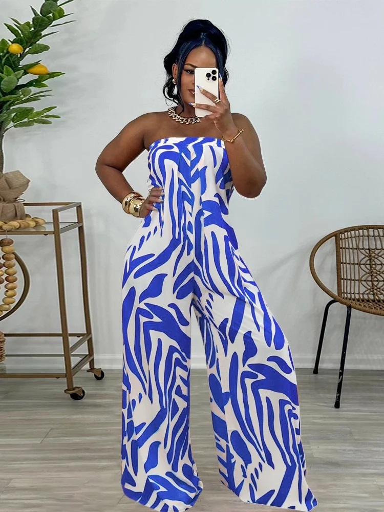 Wmstar Jumpsuit Women Summer Off Shoulder Open Back Print Color Sexy Loose Bandage Rompers Summer Wholesale Dropshipping 2024