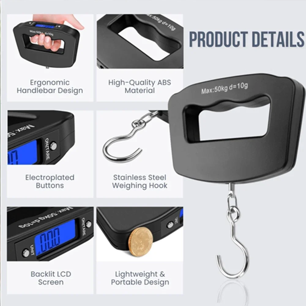 Hanging Scales 50kg/110lb Portable Scale LCD Digital Luggage Suitcase Scale Handled Travel Baggage Bag Fish Weighting Hook
