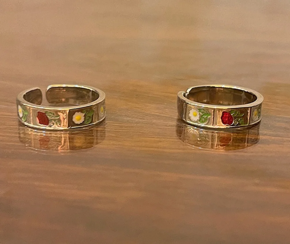 Vintage hand-painted flowers lovely drop glaze open alloy simple rings for women fashion jewelry