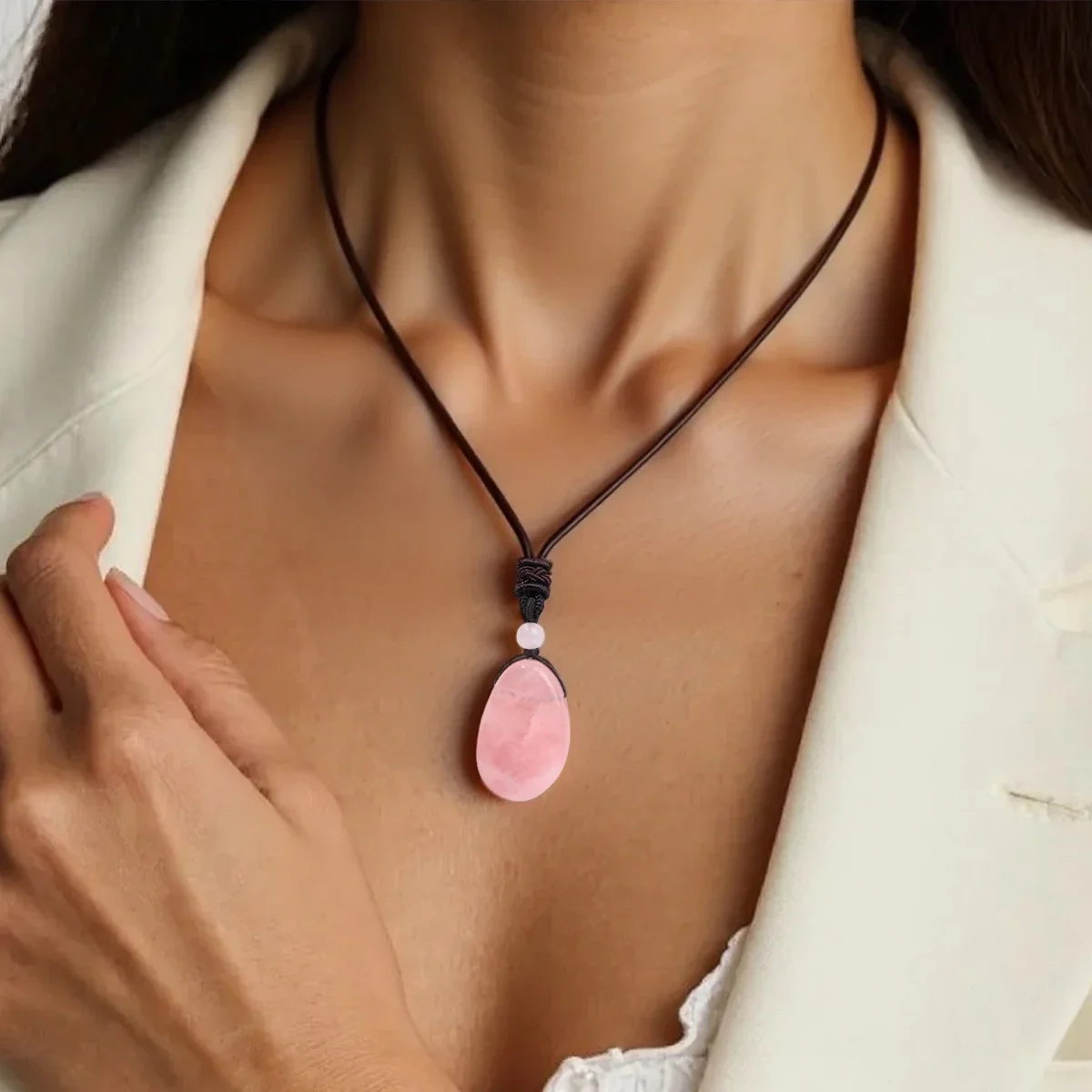 Natural Gemstone Amethyst Rose Quartz Clear Quartz Necklace Pendants For Men And Women Health Wealth Jewelry - 6