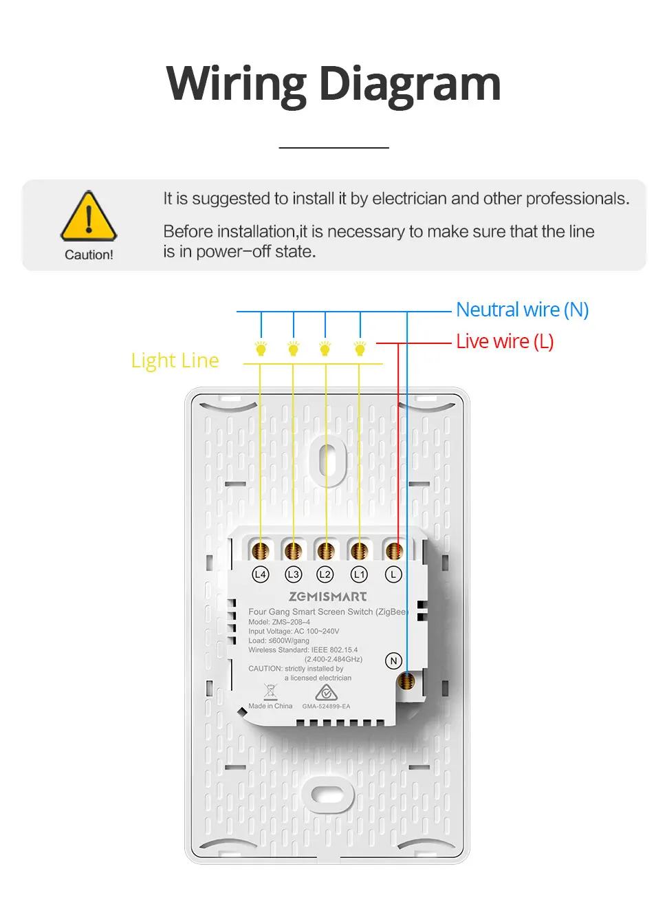Zemismart Zigbee DIY Name Switch with Display Screen Panel Big Push Button Wall