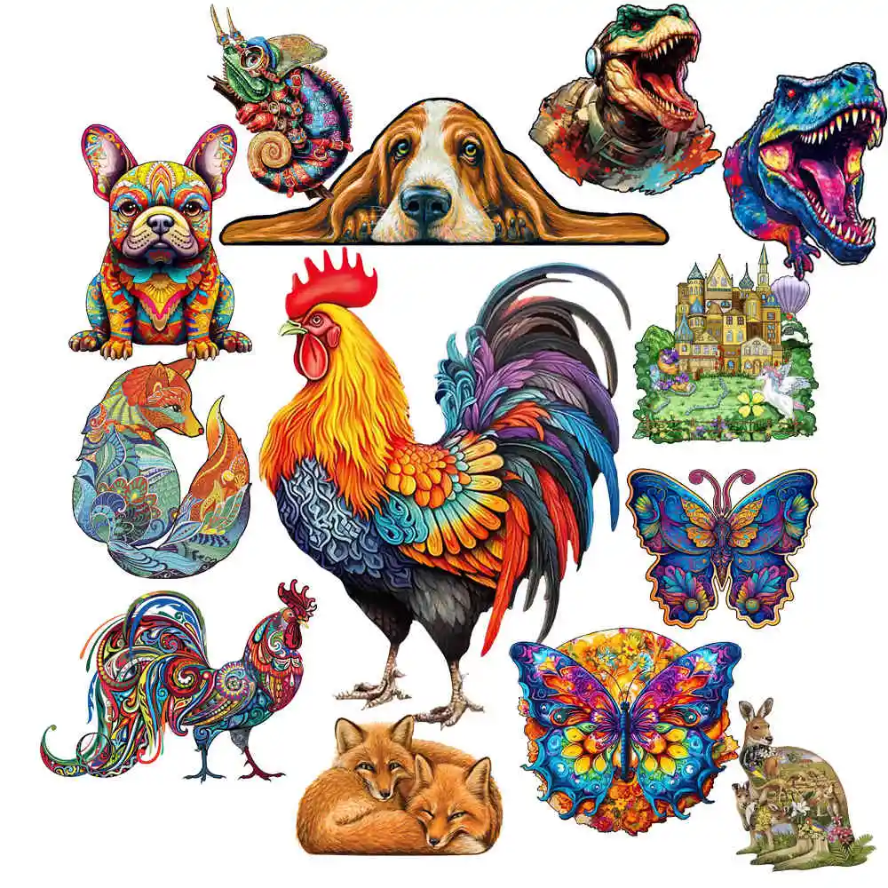 Dinosaur Wooden Jigsaw Puzzles Art Unique Butterfly Animal Shaped Puzzle Diy Leisure Game for Adults Kids Family Home Decor
