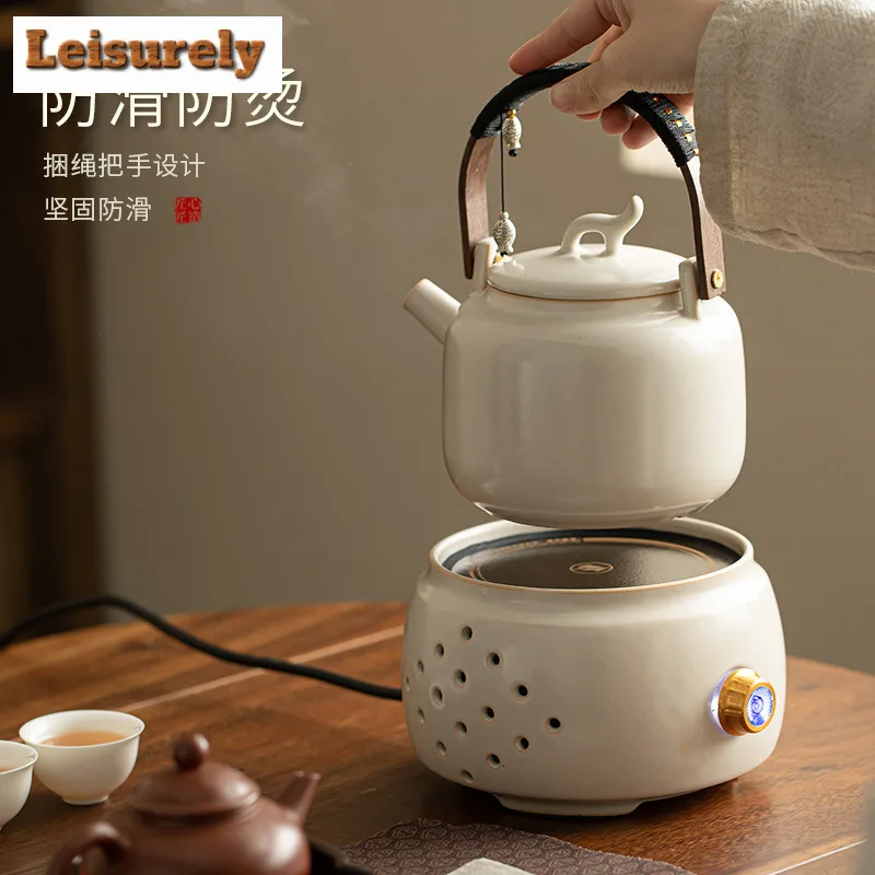 Soda Glazed Ceramic Lifting Handle Boiling Water Kettle Large Capacity Tea Making Pot Household Flower Tea Kettle Tea Services