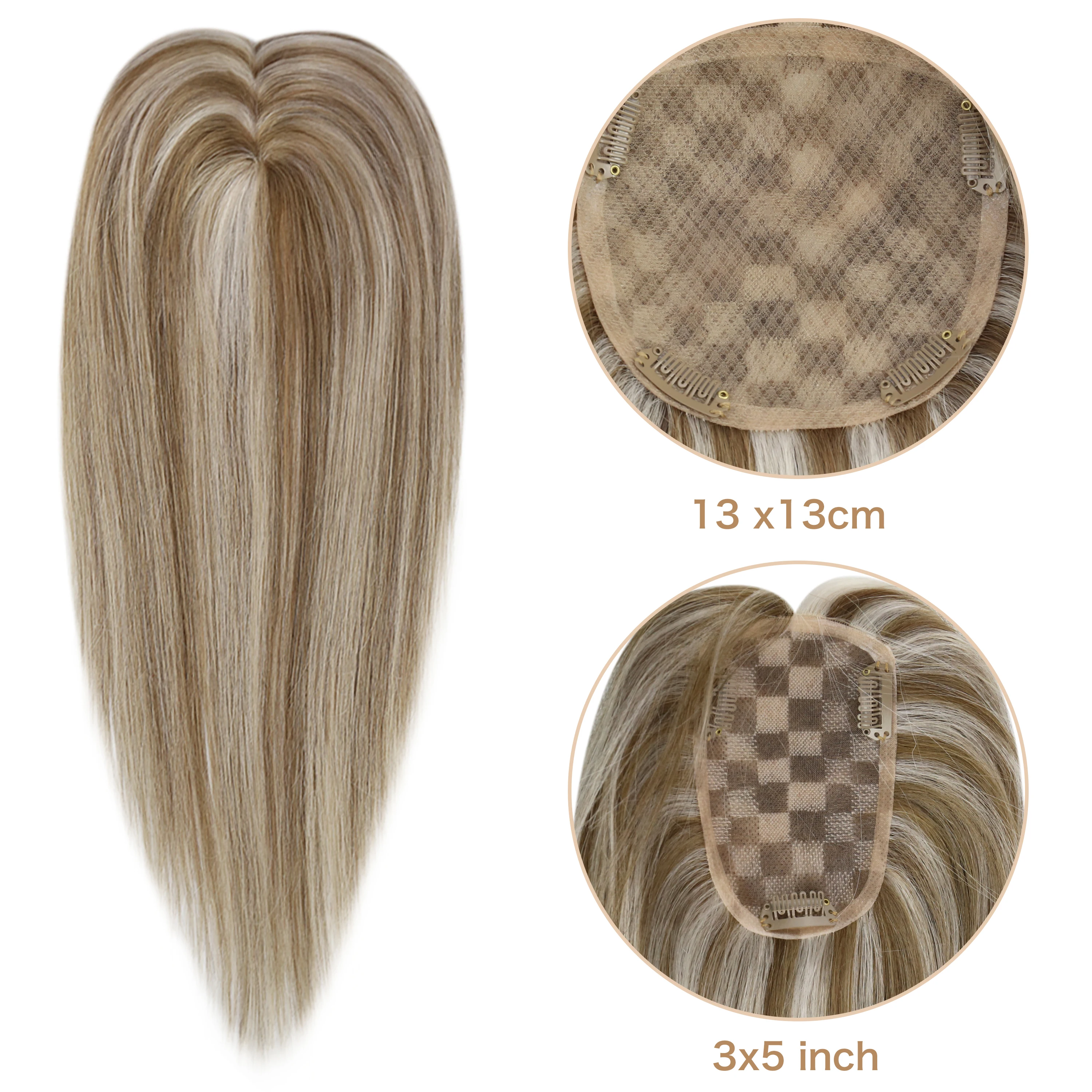 Full Shine Hair Topper 3*5inch One Piece Clip Hair Free Part Mono Base Invisible Blonde Color Machine Remy Human For Women