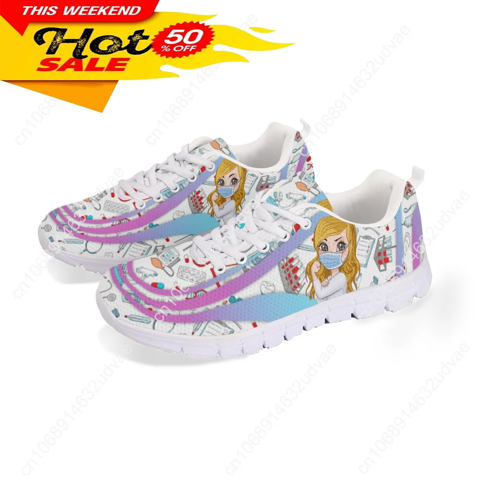 New Fashion Girls Casual Sneakers Personalized Nurse Medical Design Women Flats Shoes Female Nursing Lace Up Zapatos