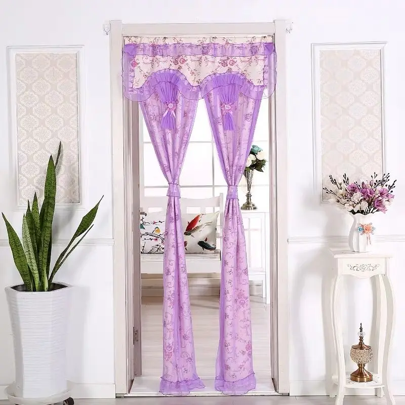Lace Embroidered Door Curtain, Punch-free Mosquito Screen Curtain Breathable Bedroom Partition Curtain, Double Layer opening 1Pc