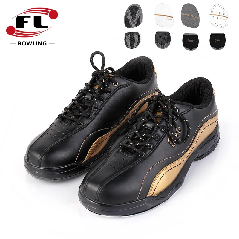 Men Women Changable Sole Bowling Shoes Right Left Hand Skidproof Sneakers Soft Leather Trainning Shoes Unisex Bowling Footwear