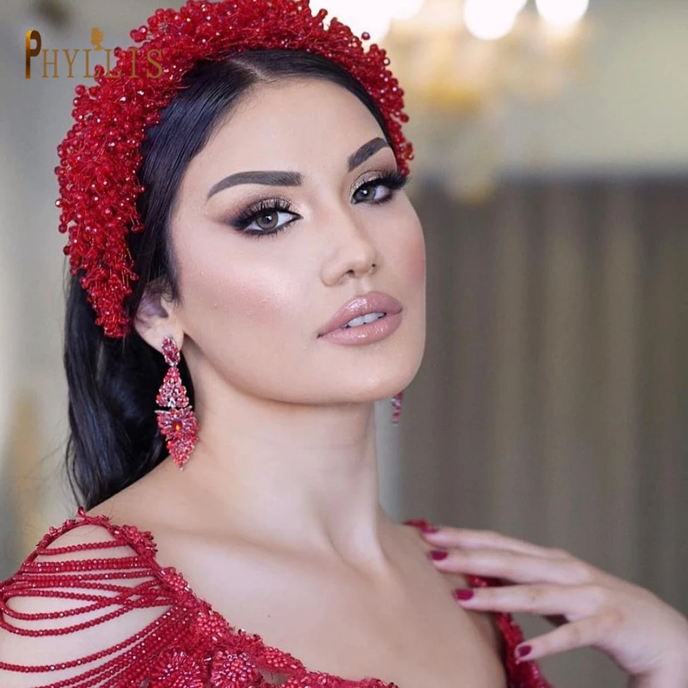 A416 Red Crystal Bridal Crown Headdress Wedding Hair Accessories Bridesmaid Headwear Hairband Jewelry Hair Ornaments Headbands
