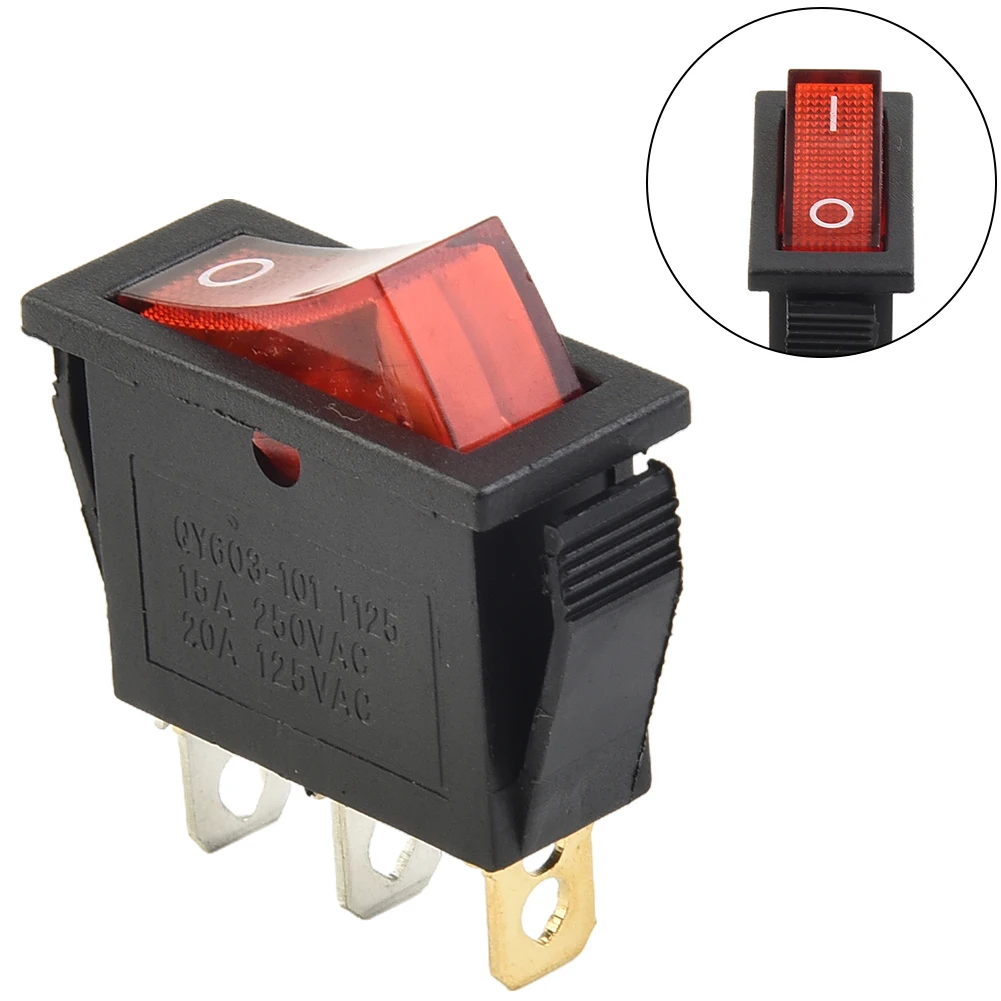 Tools Red With Light On-Off 3pin High Quality ON-OFF 3Pin Plastic 15A 250V 2nd Gear Easily Installed SPST Slim Type Snap Type