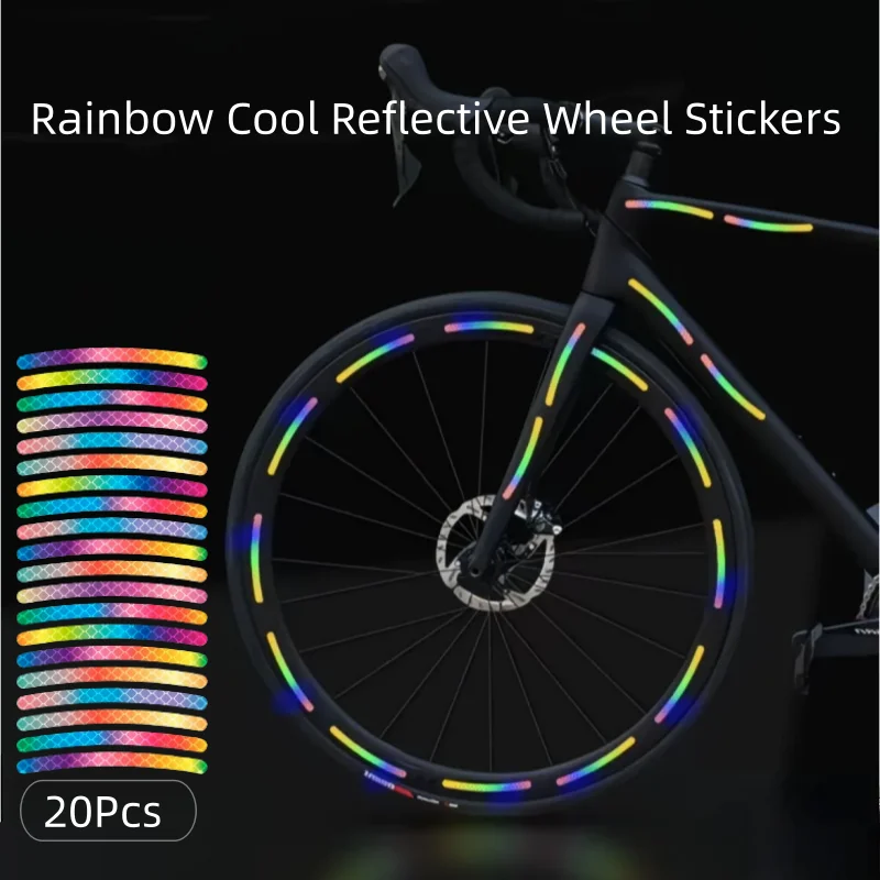 20PCS Glow in The Dark Bike Stickers, Rainbow Reflective Wheel Decals ...