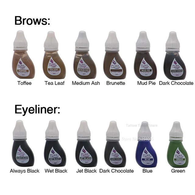 3ml/Bottle Pure Permanent Makeup Inks for Eyebrows Eyeliner Lip Microblading Eyebrow Beauty Tattoo Pigment Color Art Supplies