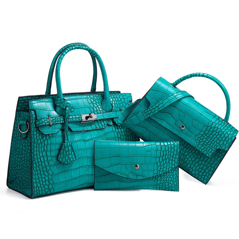 thumbnail image 1 of Bolso de mano con estampado de cocodrilo nuevo 2024, bolso cruzado de moda y tendencia, conjunto de tres piezas de gran capacidad, bolso para madre e hija, 1 of 5