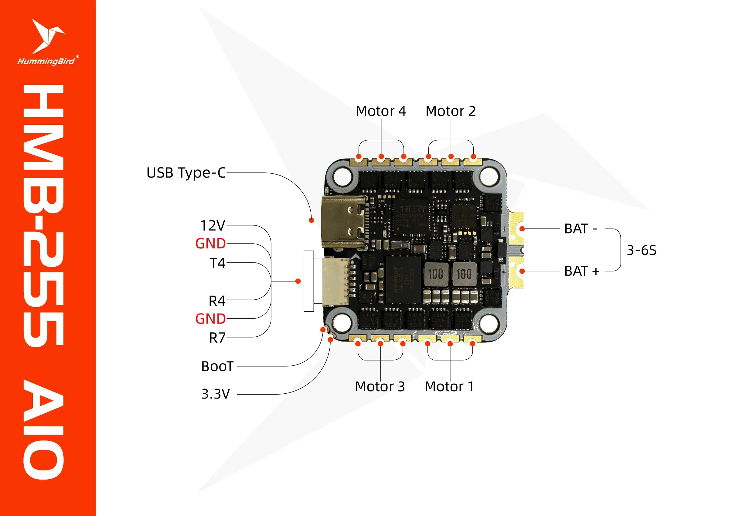 NewBeeDrone Hummingbird 255 AIO 50A AT32F435 Contrôleur de Vol FPV 3-6S