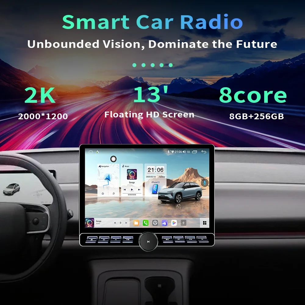 13인치 2K QLED 스크린 8코어 DSP 6GB +128GB 카 스테레오 오디오 싱글 노브 카 GPS 터치 스크린 안드로이드 오토 카플레이 안드로이드 카 라디오